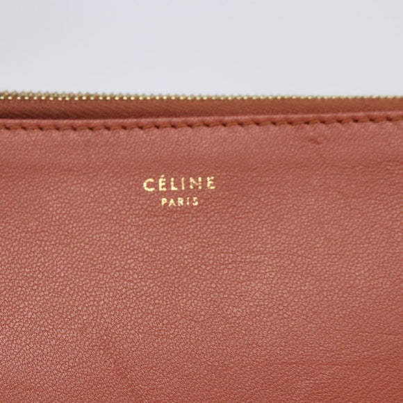CELINE Pouch Leather Red Gold Auth BA9976