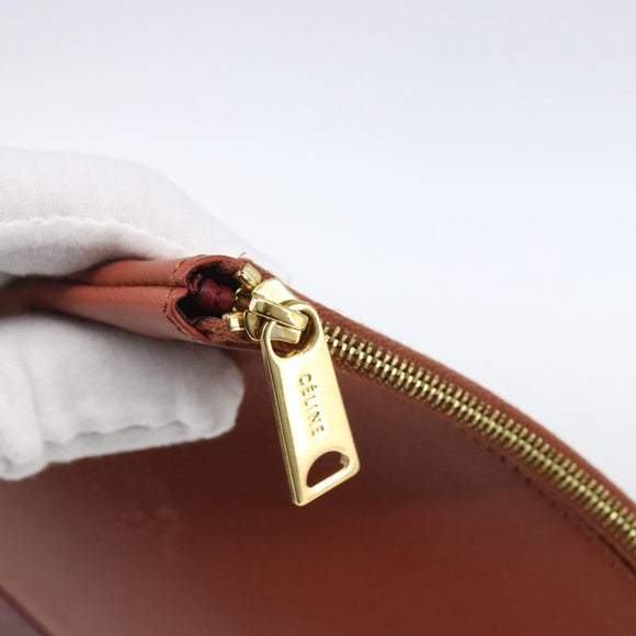 CELINE Pouch Leather Red Gold Auth BA9976