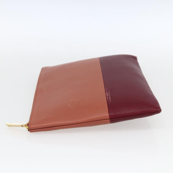 CELINE Pouch Leather Red Gold Auth BA9976