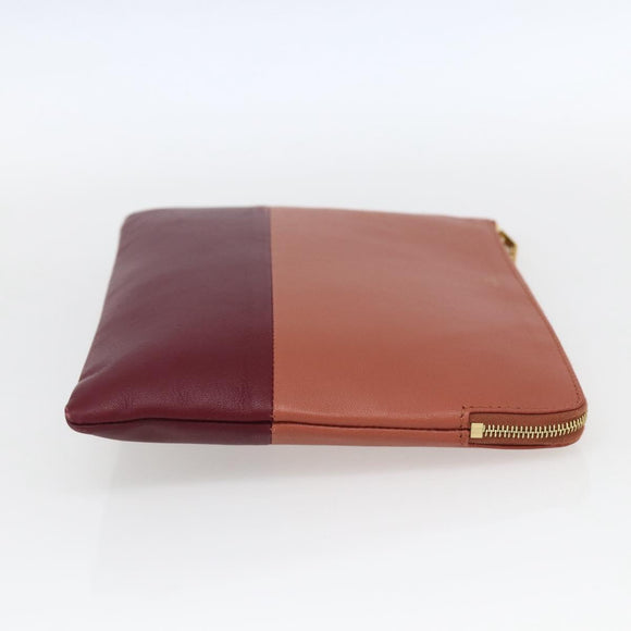 CELINE Pouch Leather Red Gold Auth BA9976