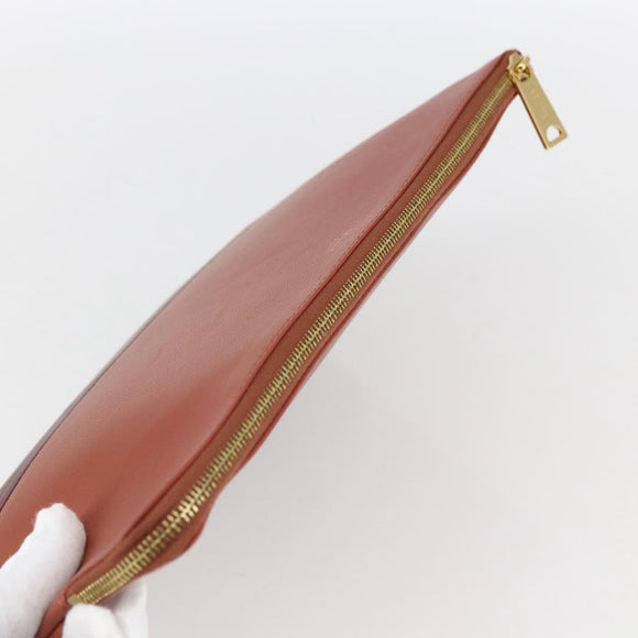 CELINE Pouch Leather Red Gold Auth BA9976