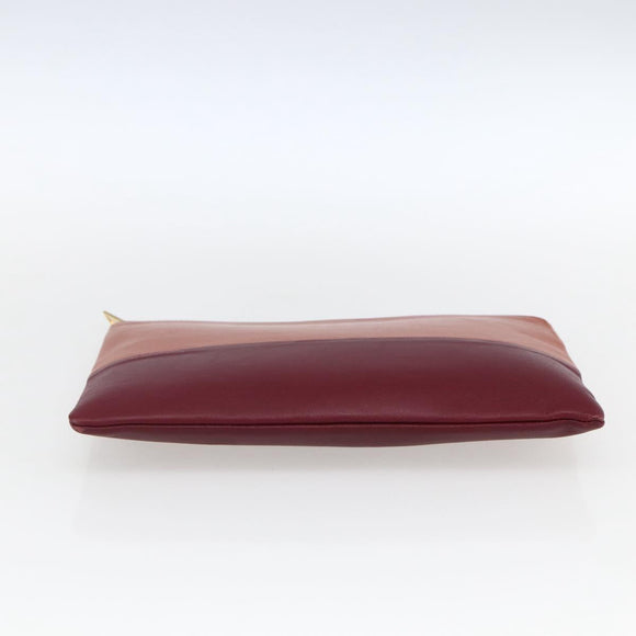 CELINE Pouch Leather Red Gold Auth BA9976