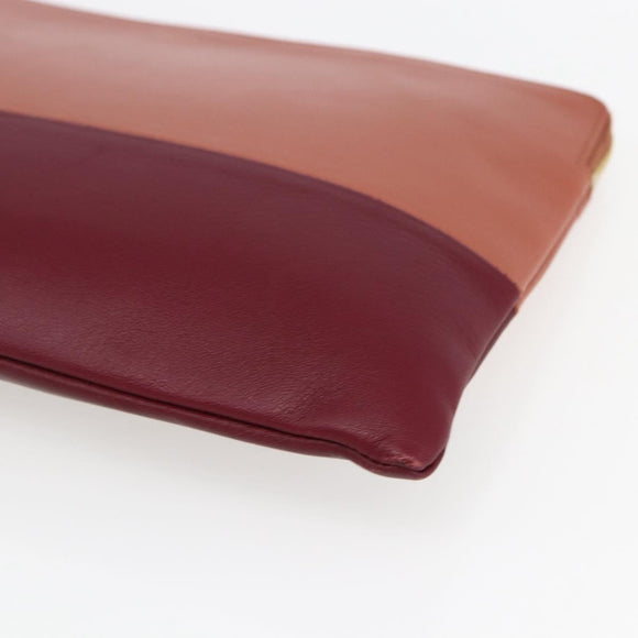 CELINE Pouch Leather Red Gold Auth BA9976