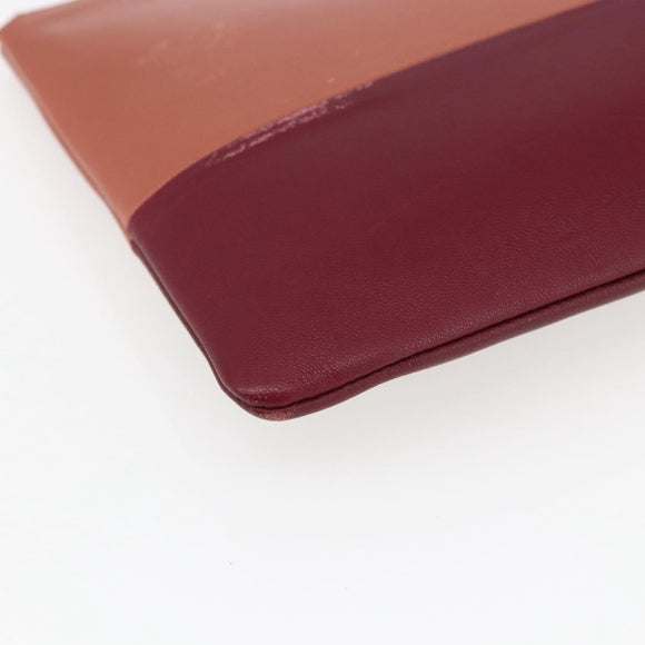 CELINE Pouch Leather Red Gold Auth BA9976
