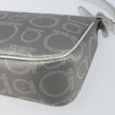Salvatore Ferragamo Hand Pouch Leather PVC Silver Auth BA9978V-16