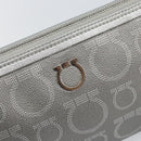 Salvatore Ferragamo Hand Pouch Leather PVC Silver Auth BA9978V-18