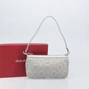 Salvatore Ferragamo Hand Pouch Leather PVC Silver Auth BA9978V-12