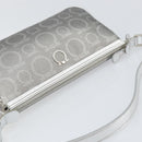 Salvatore Ferragamo Hand Pouch Leather PVC Silver Auth BA9978V-6