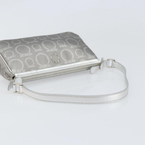 Salvatore Ferragamo Hand Pouch Leather PVC Silver Auth BA9978V