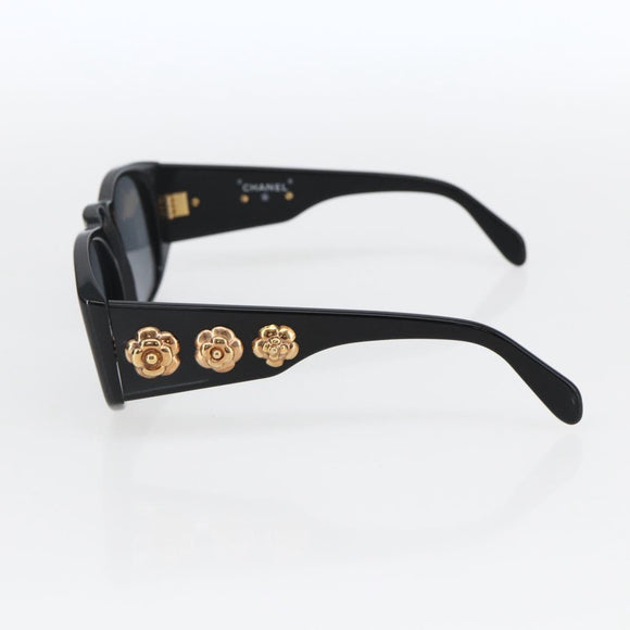 CHANEL Camelia Sunglasses plastic Black CC Auth BA9982