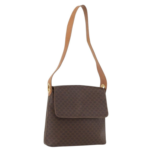 CELINE Macadam Canvas Shoulder Bag PVC Leather Brown Gold Auth BAZ004A