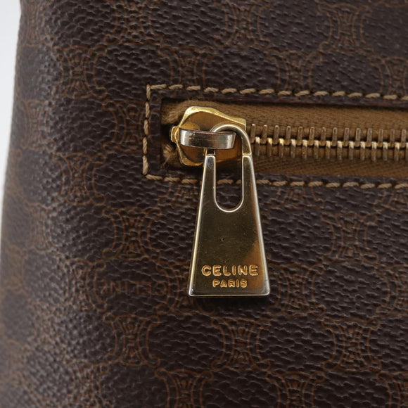 CELINE Macadam Canvas Shoulder Bag PVC Leather Brown Gold Auth BAZ004A