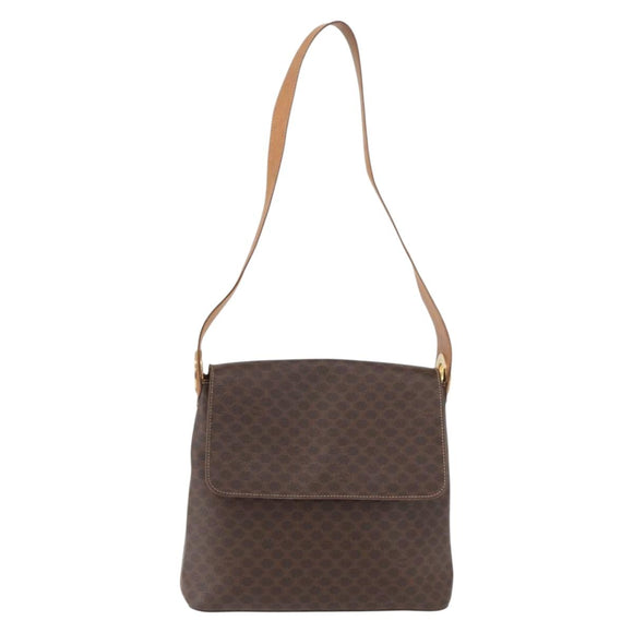 CELINE Macadam Canvas Shoulder Bag PVC Leather Brown Gold Auth BAZ004A