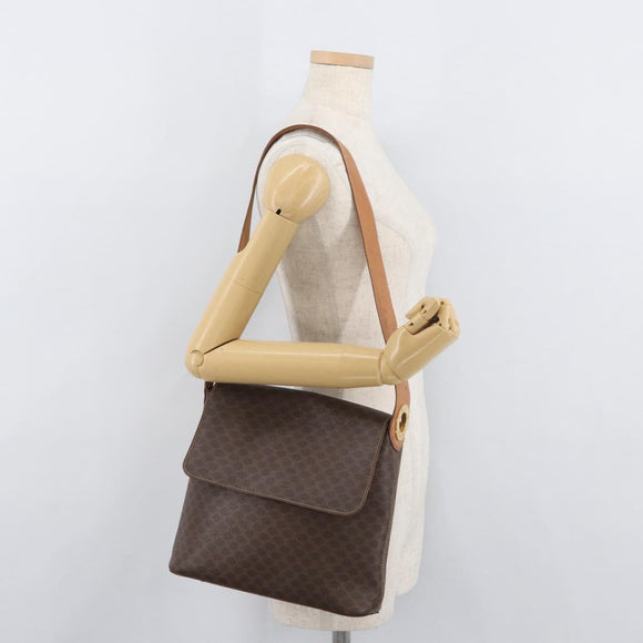 CELINE Macadam Canvas Shoulder Bag PVC Leather Brown Gold Auth BAZ004A