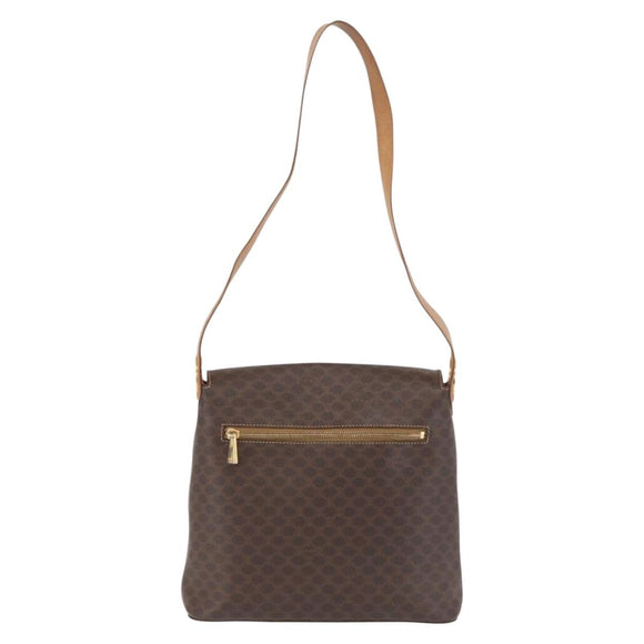 CELINE Macadam Canvas Shoulder Bag PVC Leather Brown Gold Auth BAZ004A