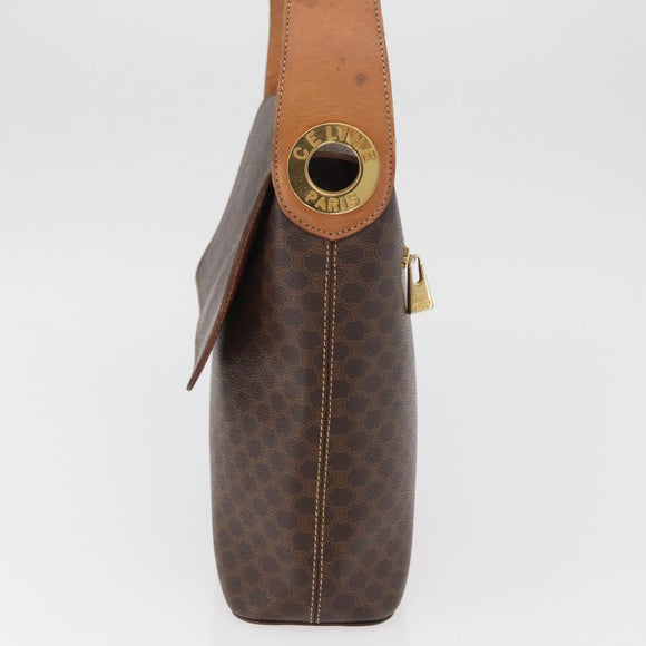CELINE Macadam Canvas Shoulder Bag PVC Leather Brown Gold Auth BAZ004A