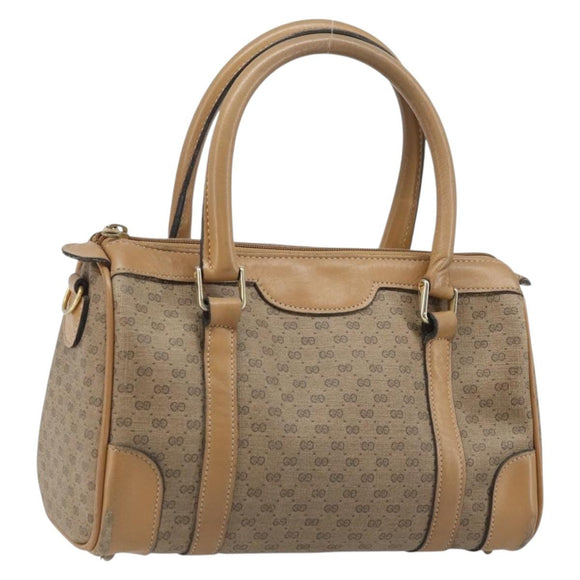GUCCI Micro GG Supreme Hand Bag PVC Beige Gold Auth BAZ005A