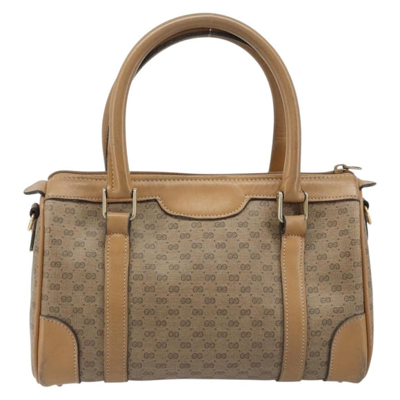 GUCCI Micro GG Supreme Hand Bag PVC Beige Gold Auth BAZ005A