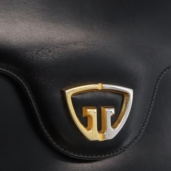 GUCCI Hand Bag Leather Black Gold Auth BAZ009