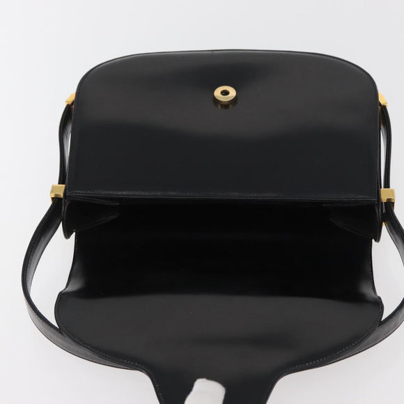 GUCCI Hand Bag Leather Black Gold Auth BAZ009
