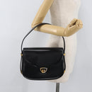 GUCCI Hand Bag Leather Black Gold Auth BAZ009-24