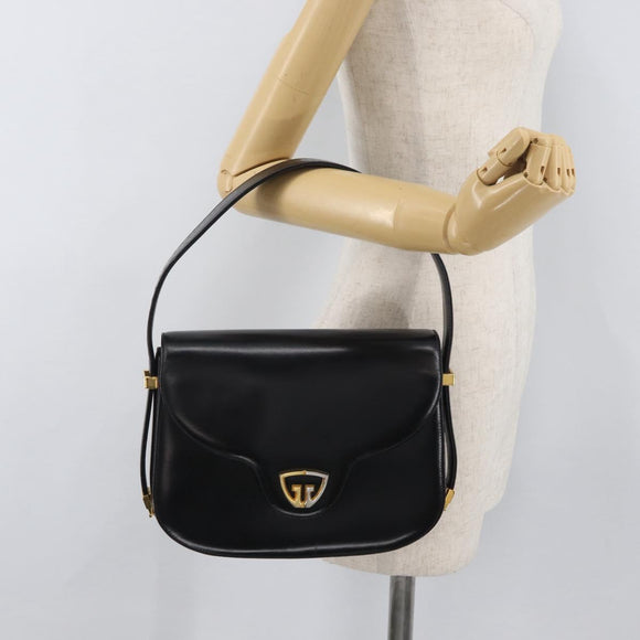 GUCCI Hand Bag Leather Black Gold Auth BAZ009