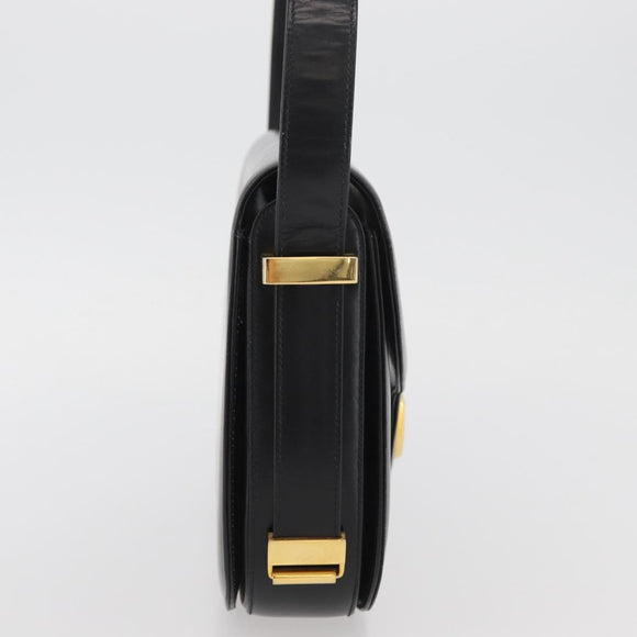 GUCCI Hand Bag Leather Black Gold Auth BAZ009