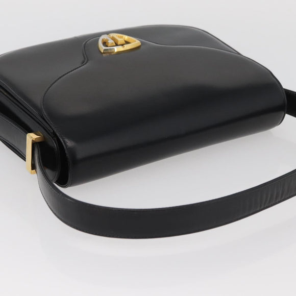 GUCCI Hand Bag Leather Black Gold Auth BAZ009