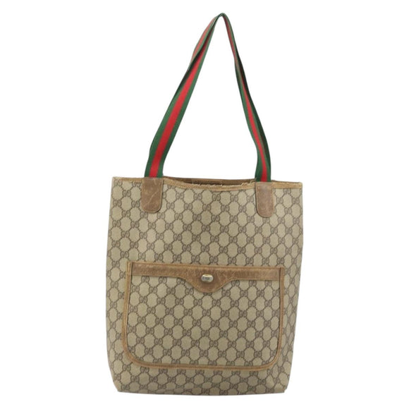 GUCCI GG Supreme Web Sherry Line Tote Bag PVC Beige 39 02 003 Auth BAZ015