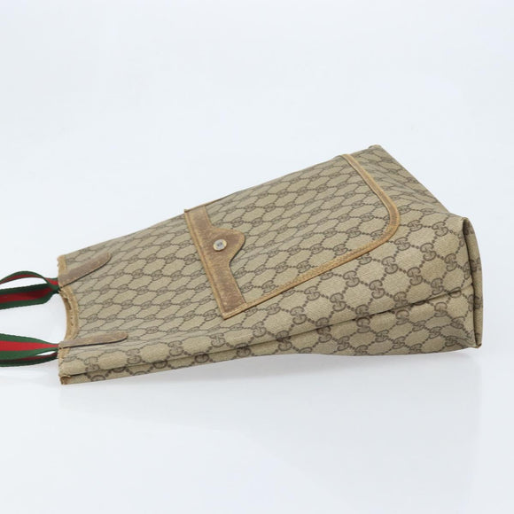 GUCCI GG Supreme Web Sherry Line Tote Bag PVC Beige 39 02 003 Auth BAZ015