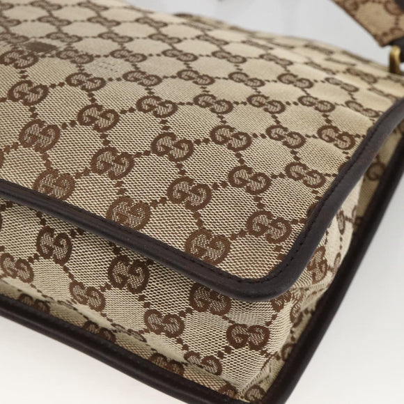 GUCCI GG Canvas Shoulder Bag Beige Gold 91762 Auth BAZ020