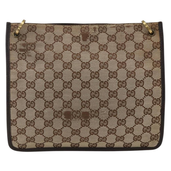 GUCCI GG Canvas Shoulder Bag Beige Gold 91762 Auth BAZ020
