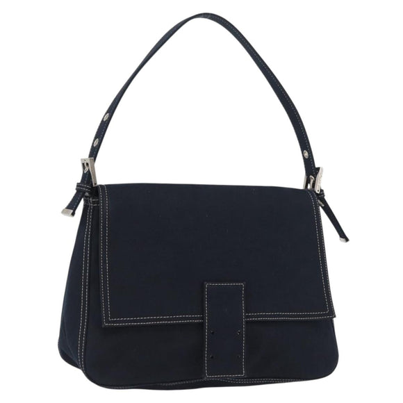 FENDI Mamma Baguette Hand Bag Canvas Navy Silver Auth BAZ024