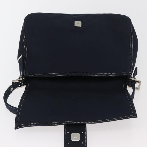 FENDI Mamma Baguette Hand Bag Canvas Navy Silver Auth BAZ024