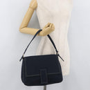 FENDI Mamma Baguette Hand Bag Canvas Navy Silver Auth BAZ024-25
