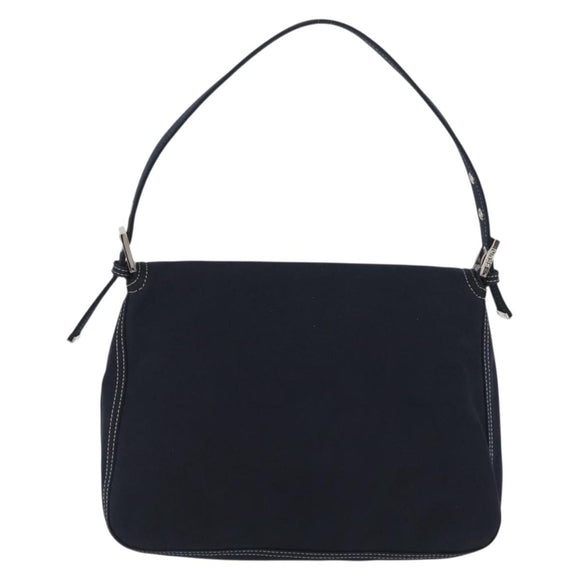 FENDI Mamma Baguette Hand Bag Canvas Navy Silver Auth BAZ024