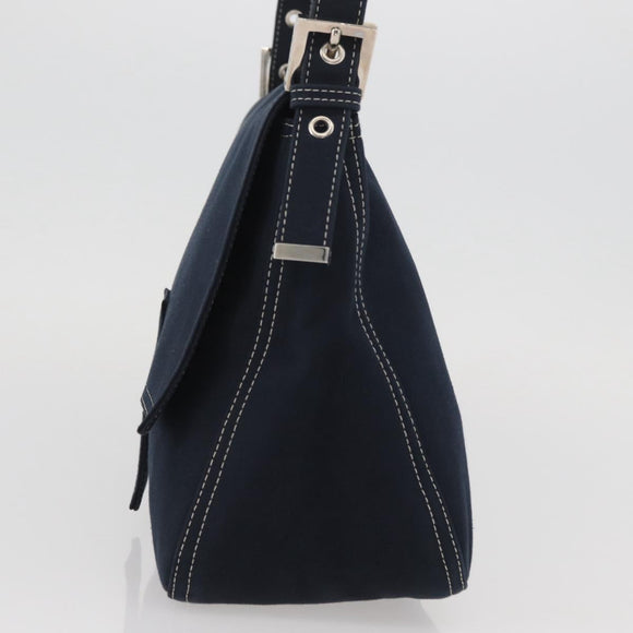 FENDI Mamma Baguette Hand Bag Canvas Navy Silver Auth BAZ024