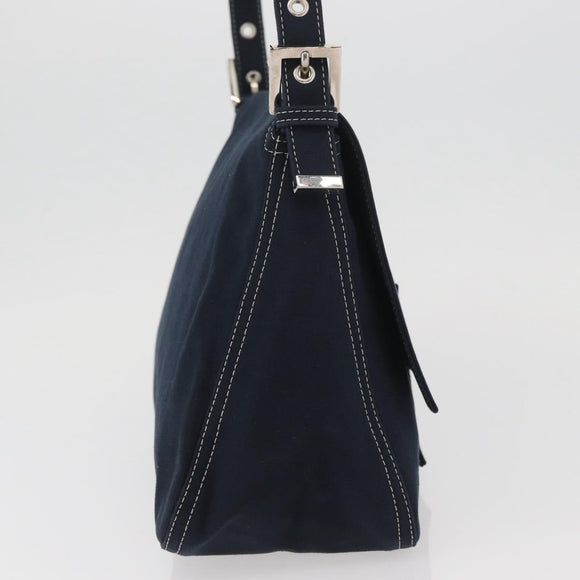 FENDI Mamma Baguette Hand Bag Canvas Navy Silver Auth BAZ024