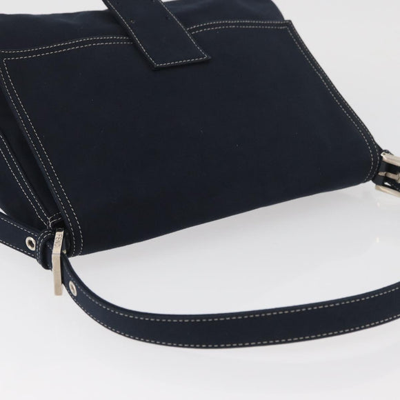 FENDI Mamma Baguette Hand Bag Canvas Navy Silver Auth BAZ024