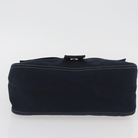 FENDI Mamma Baguette Hand Bag Canvas Navy Silver Auth BAZ024