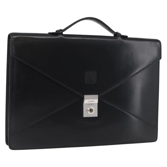 LOEWE Business Bag Leather Black Silver Auth BAZ025