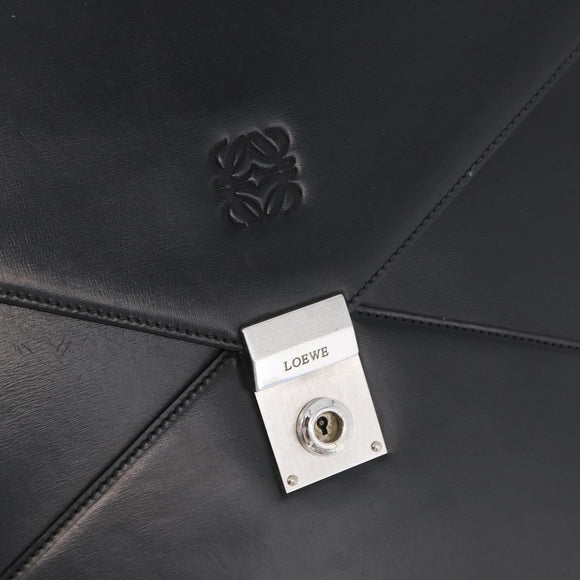 LOEWE Business Bag Leather Black Silver Auth BAZ025
