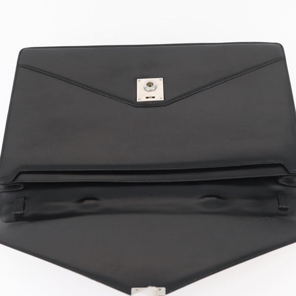 LOEWE Business Bag Leather Black Silver Auth BAZ025