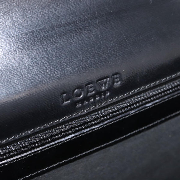 LOEWE Business Bag Leather Black Silver Auth BAZ025