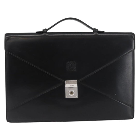 LOEWE Business Bag Leather Black Silver Auth BAZ025