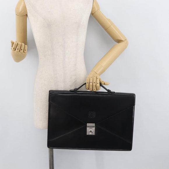 LOEWE Business Bag Leather Black Silver Auth BAZ025
