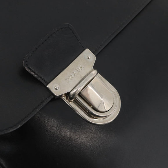 PRADA Business Bag Leather Black Silver Auth BAZ026