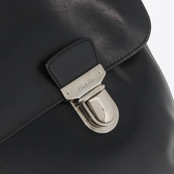 PRADA Business Bag Leather Black Silver Auth BAZ026