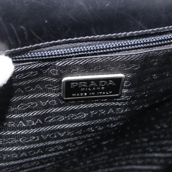PRADA Business Bag Leather Black Silver Auth BAZ026