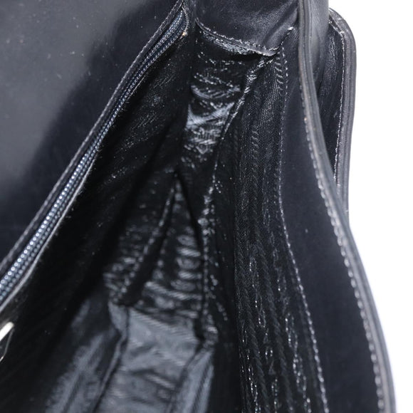 PRADA Business Bag Leather Black Silver Auth BAZ026